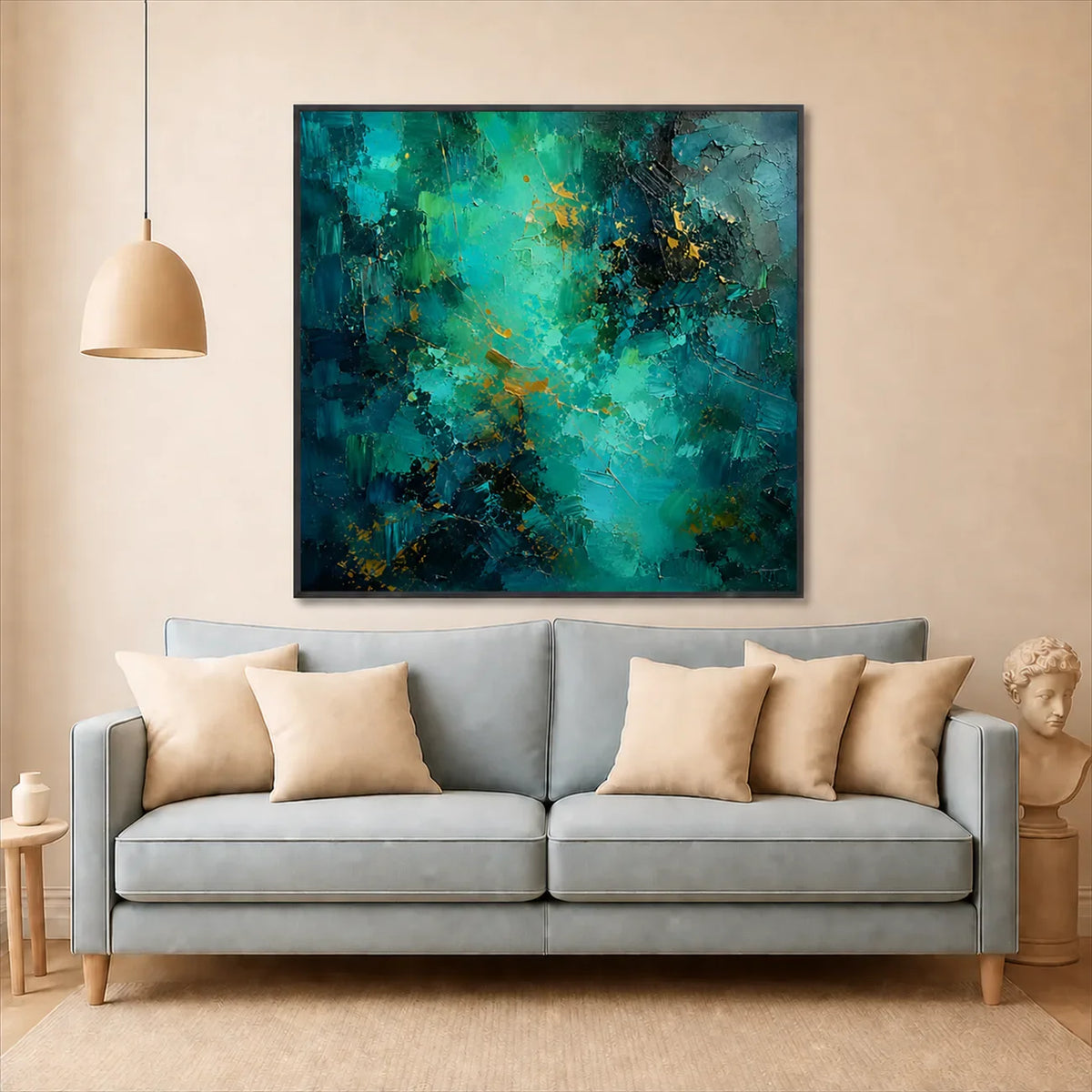 Emerald Current Abstract Wall Art styled interior scene 3 | Olyrel