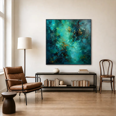 Emerald Current Abstract Wall Art styled interior scene 4 | Olyrel
