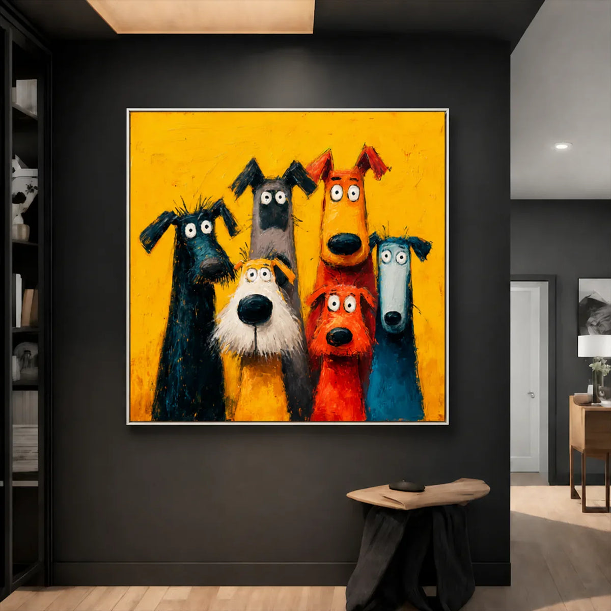 Yellow Dog Parade Wall Art styled interior scene 4 | Olyrel