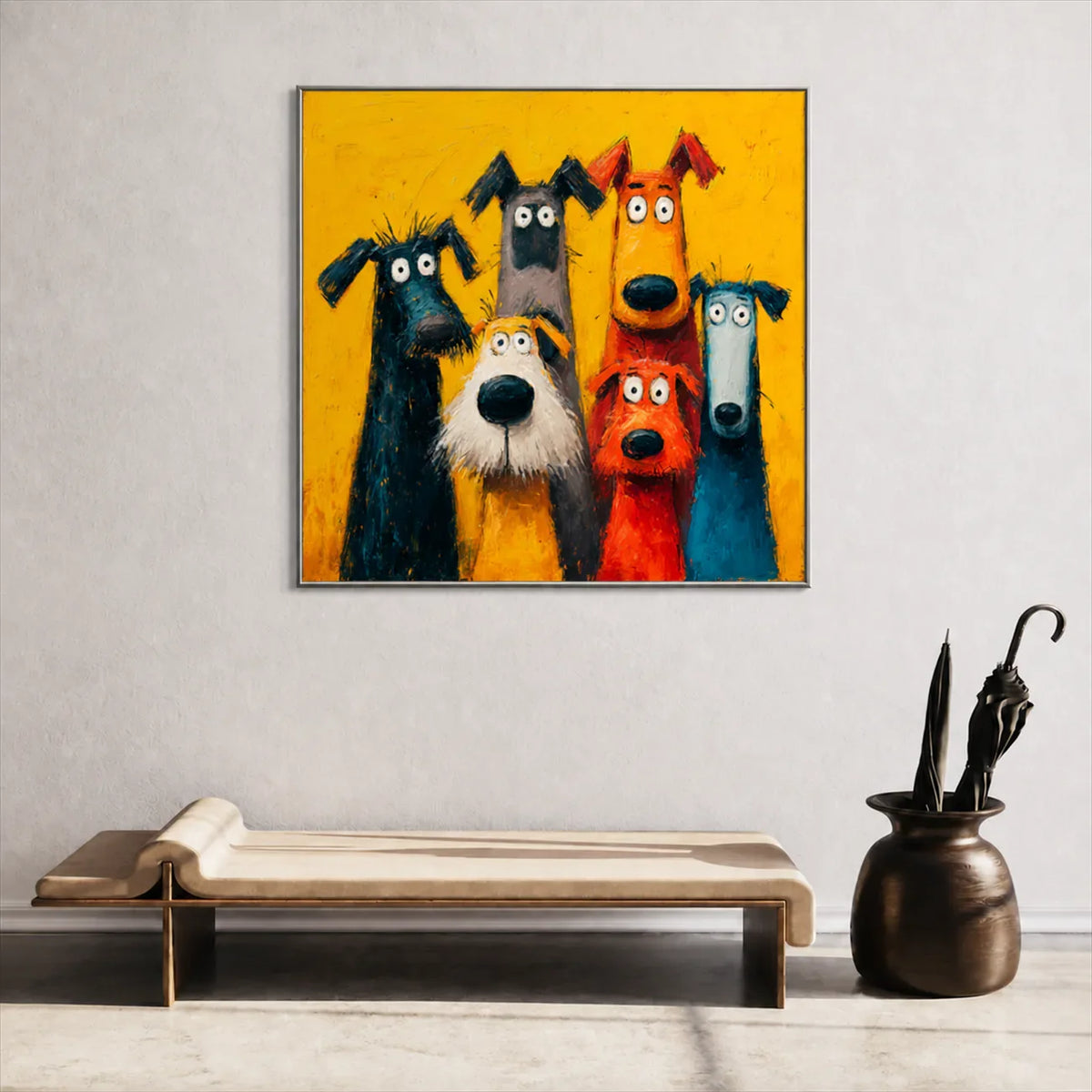 Yellow Dog Parade Wall Art styled interior scene 5 | Olyrel