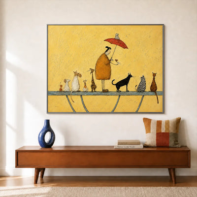 Umbrella Cat Parade Wall Art styled interior scene 1 | Olyrel