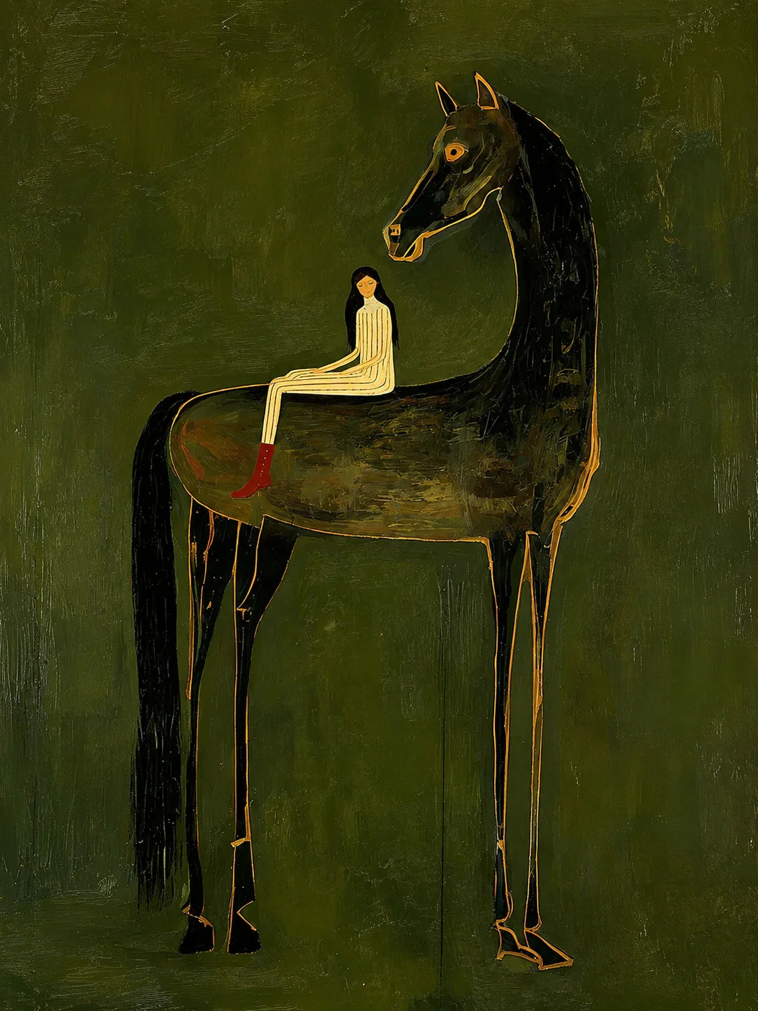 Olive Giant Horse Wall Art artwork view | Olyrel