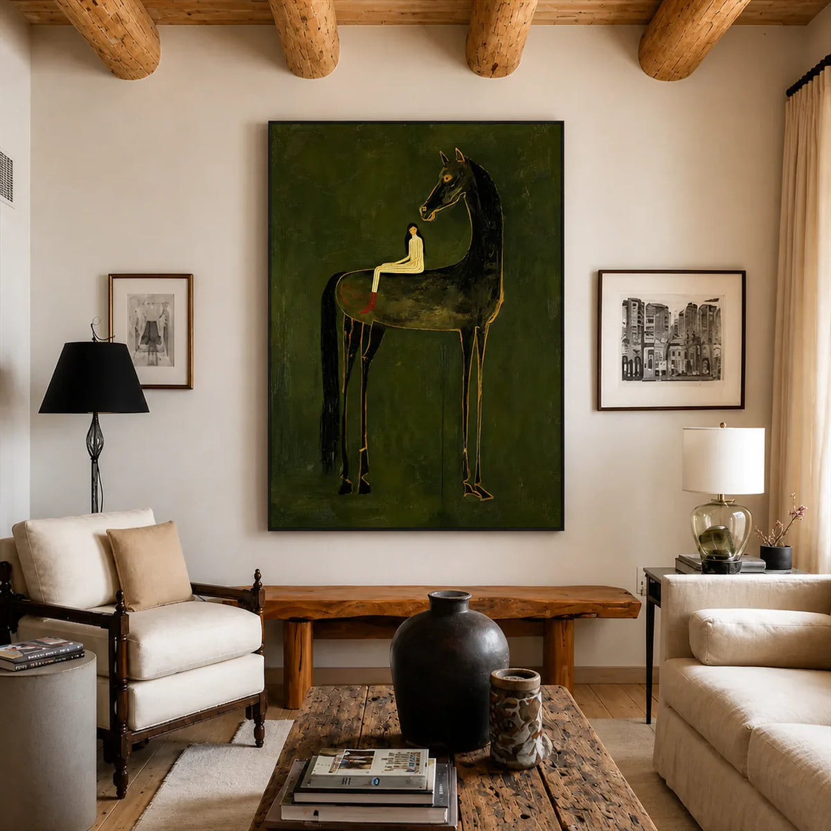 Olive Giant Horse Wall Art styled interior scene 2 | Olyrel