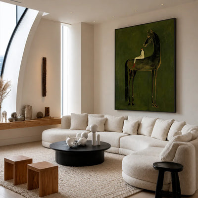 Olive Giant Horse Wall Art styled interior scene 3 | Olyrel