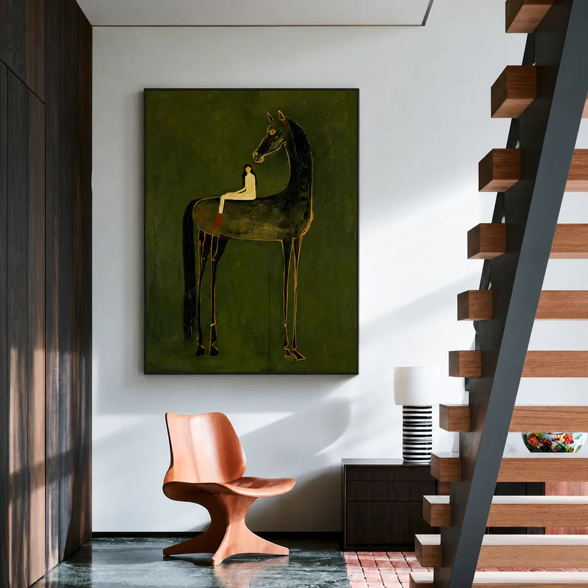 Olive Giant Horse Wall Art styled interior scene 6 | Olyrel