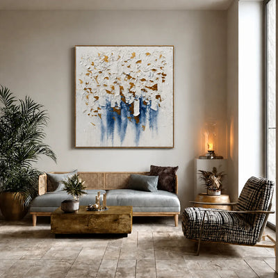 Gilded Blue Cascade Textured Wall Art styled interior scene 3 | Olyrel
