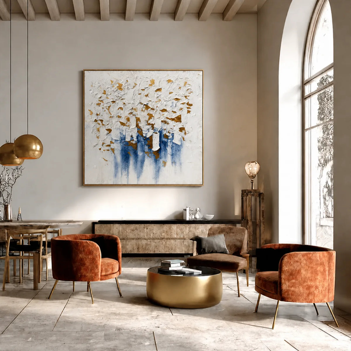 Gilded Blue Cascade Textured Wall Art styled interior scene 4 | Olyrel