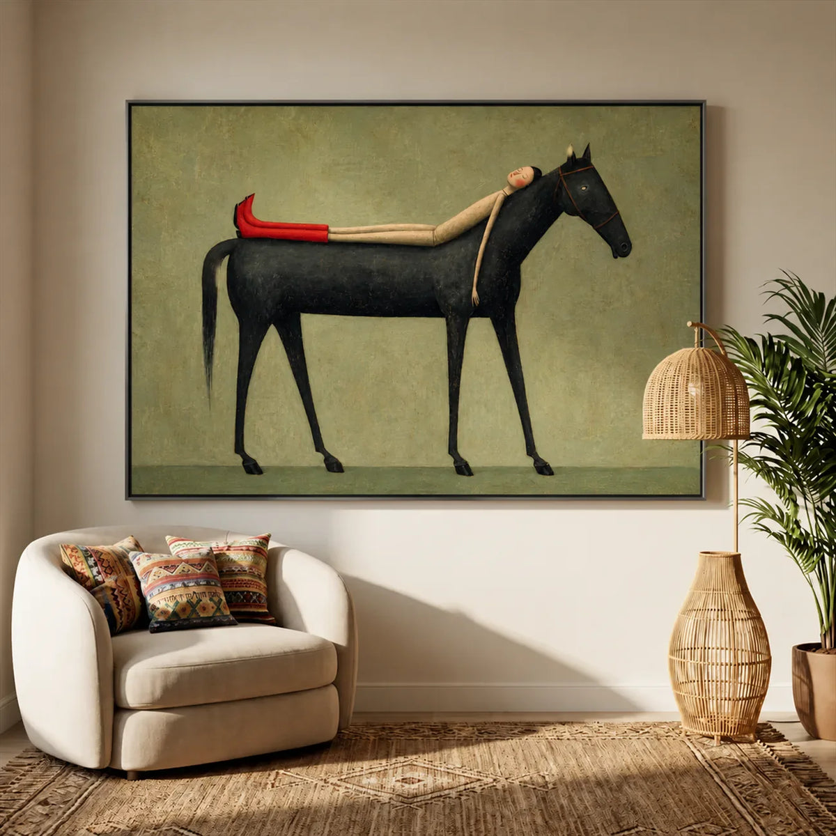 Sage Repose Horse Wall Art styled interior scene 6 | Olyrel