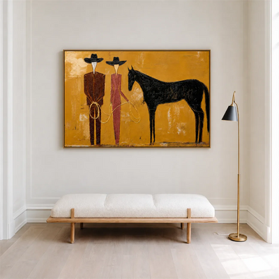 Western Pair Horse Wall Art styled interior scene 2 | Olyrel