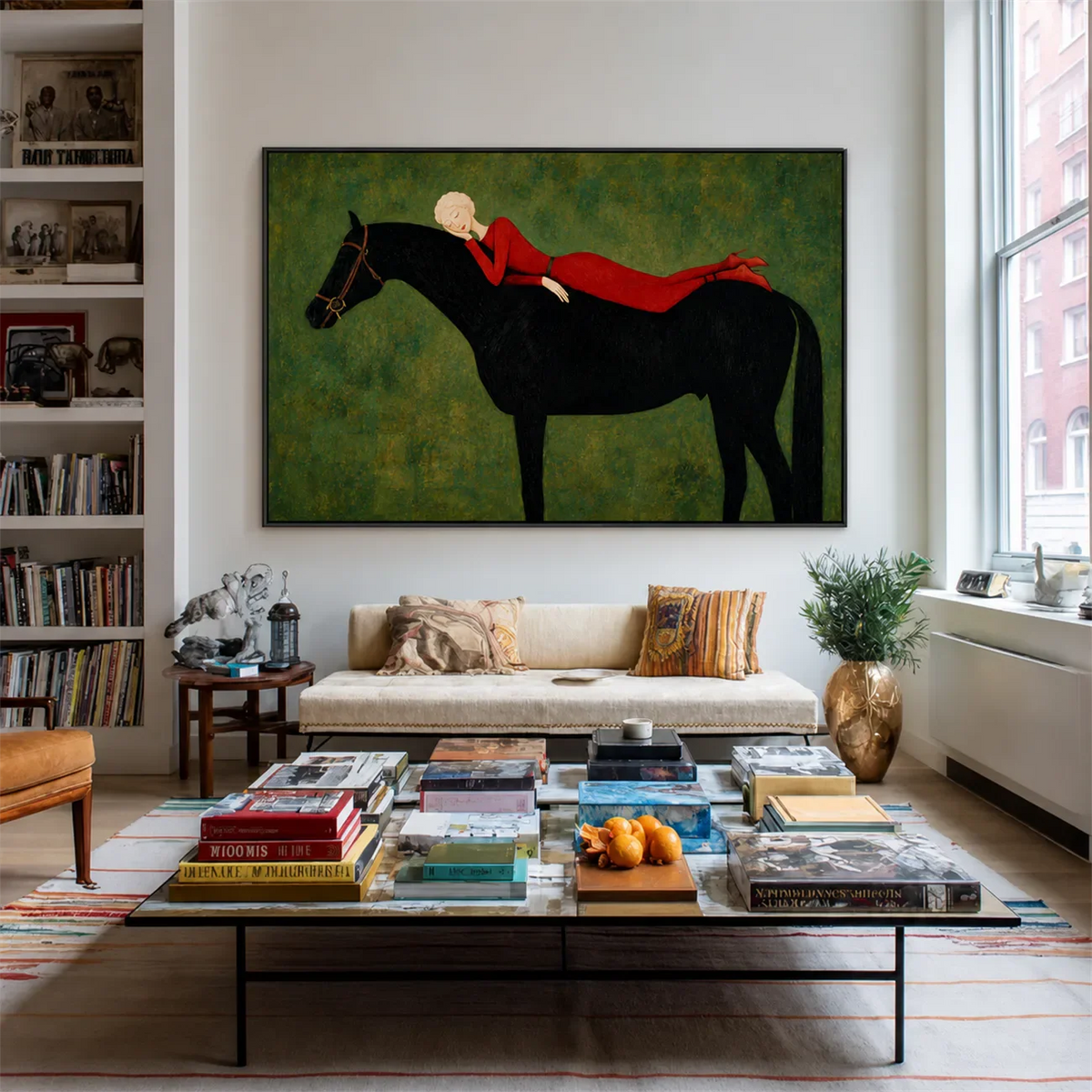 Crimson Repose Horse Wall Art styled interior scene 1 | Olyrel