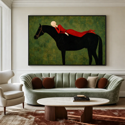 Crimson Repose Horse Wall Art styled interior scene 2 | Olyrel