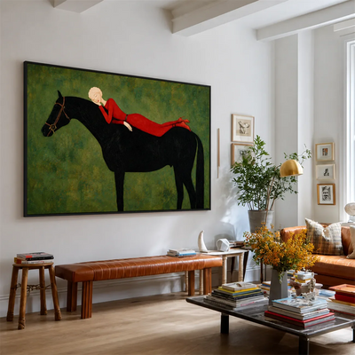 Crimson Repose Horse Wall Art styled interior scene 4 | Olyrel
