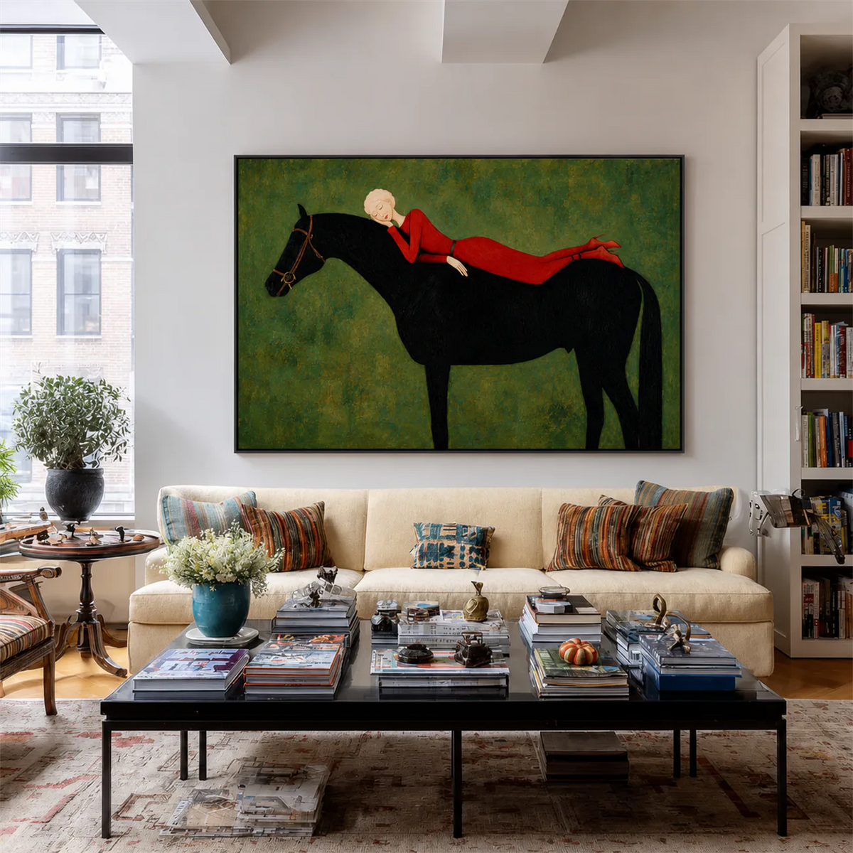 Crimson Repose Horse Wall Art styled interior scene 6 | Olyrel