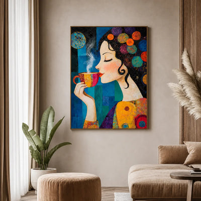 Morning Muse Textured Coffee Wall Art styled interior scene 6 | Olyrel