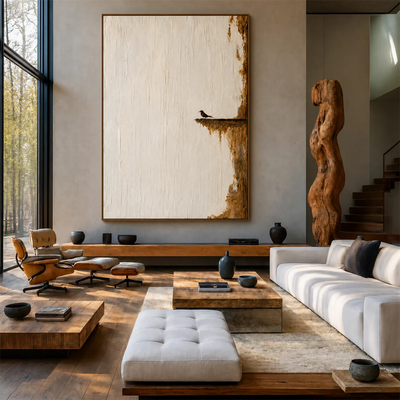 Quiet Perch Textured Wall Art styled interior scene 2 | Olyrel