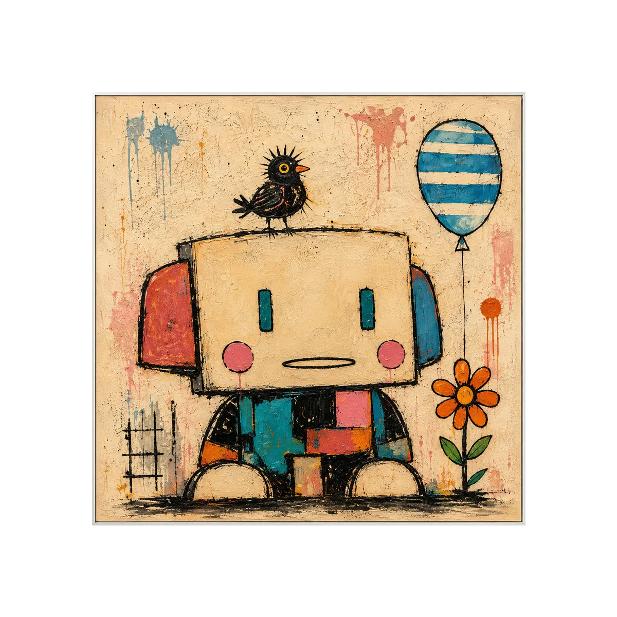 Patchwork Robot Folk Wall Art | Olyrel