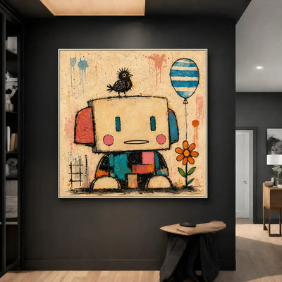 Patchwork Robot Folk Wall Art styled interior scene 4 | Olyrel