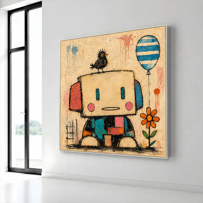 Patchwork Robot Folk Wall Art styled interior scene 6 | Olyrel