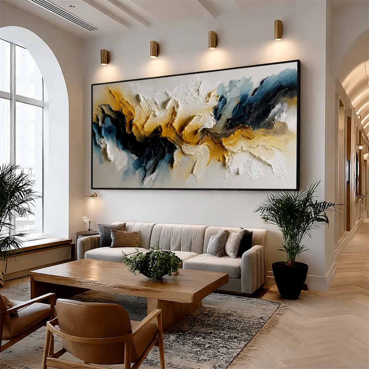 Teal Gold Rift Textured Wall Art styled interior scene 4 | Olyrel
