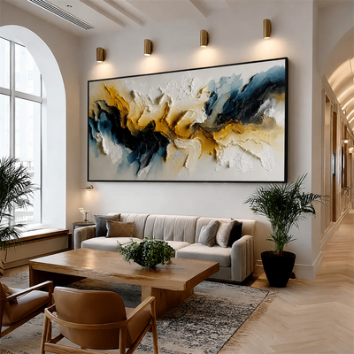 Teal Gold Rift Textured Wall Art styled interior scene 4 | Olyrel