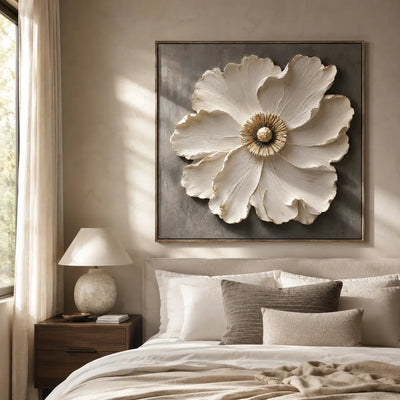 Ivory Bloom Floral Wall Art styled in a modern living room | Olyrel