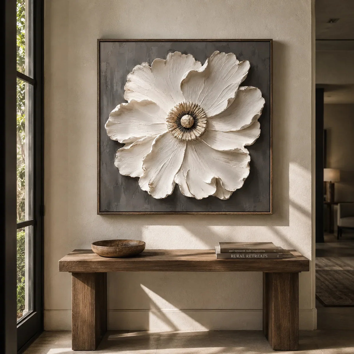 Ivory Bloom Floral Wall Art displayed above a sofa in a neutral interior | Olyrel