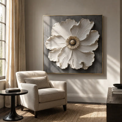 Ivory Bloom Floral Wall Art styled in a contemporary entryway | Olyrel