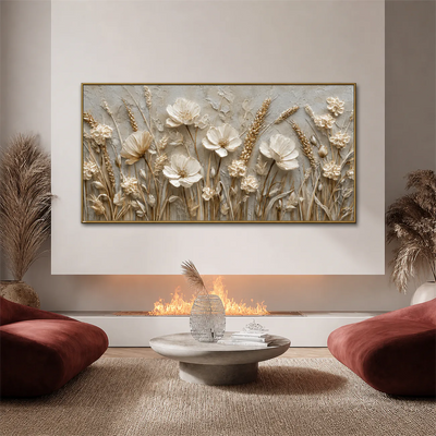 Ivory Meadow Relief Wall Art styled interior scene 4 | Olyrel