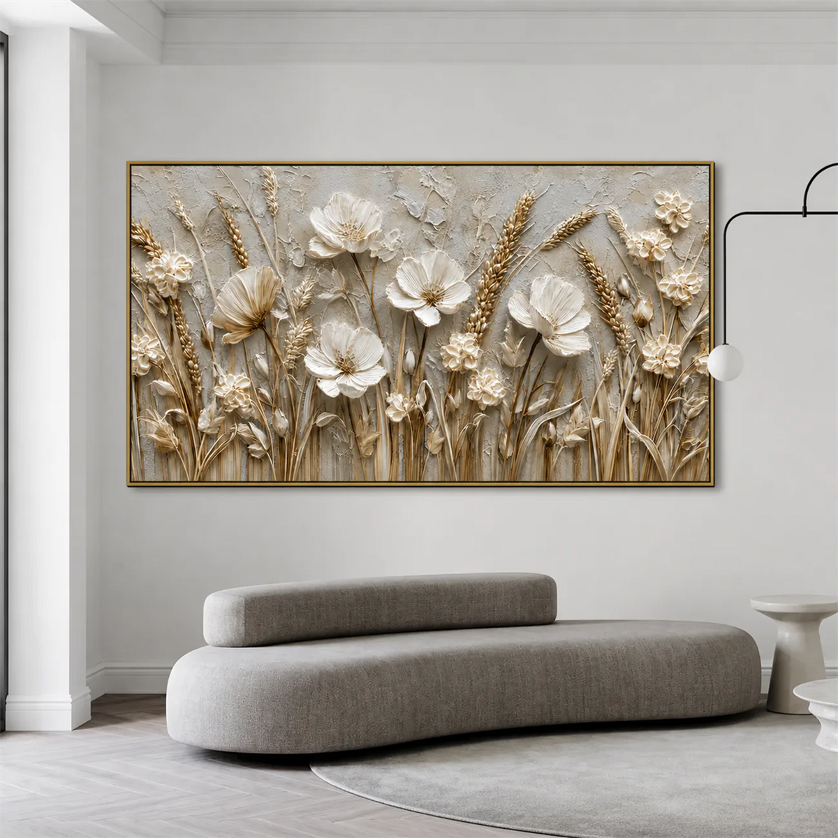 Ivory Meadow Relief Wall Art styled interior scene 5 | Olyrel