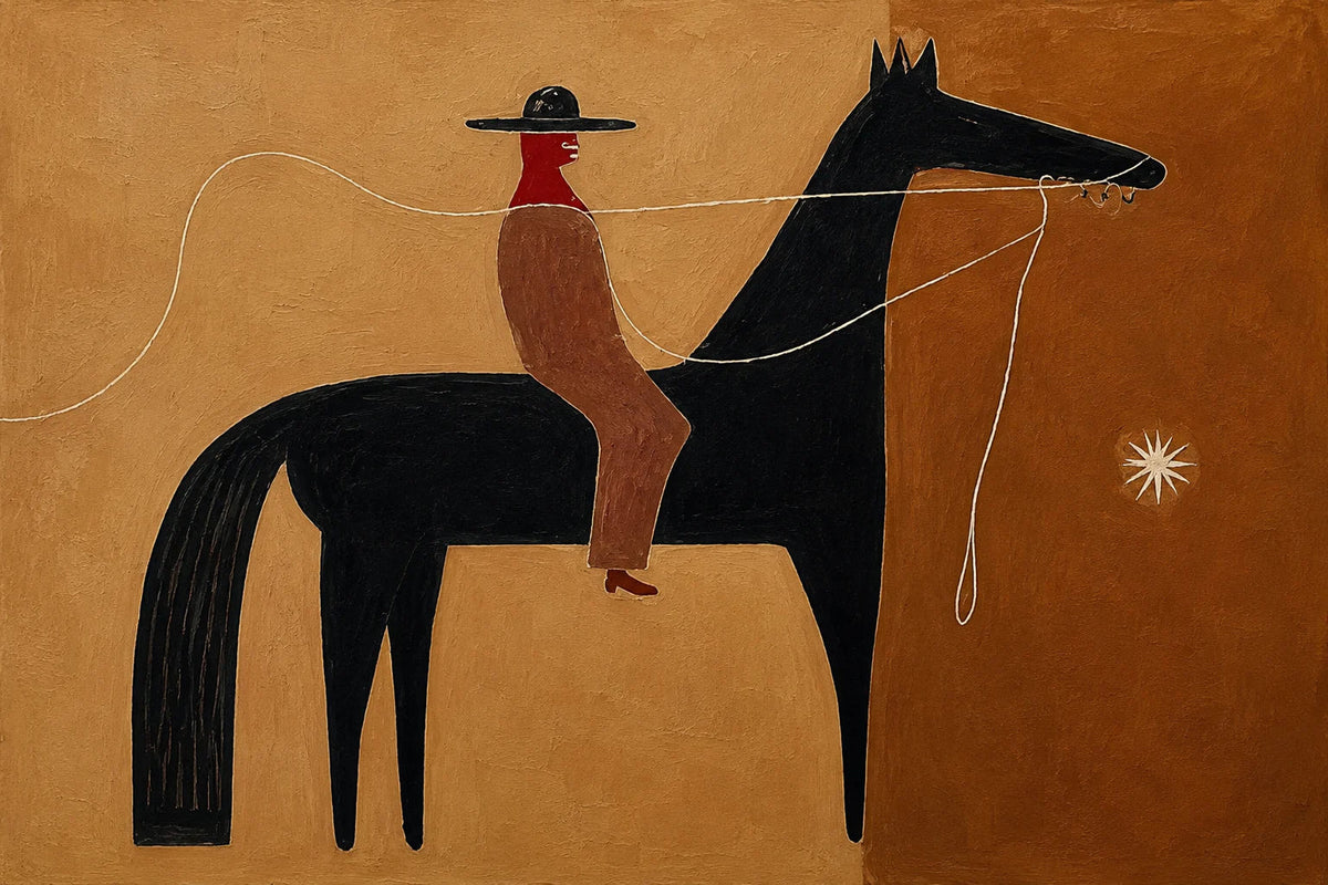Ochre Lasso Rider Horse Wall Art artwork view | Olyrel