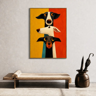 Colorblock Dog Trio Wall Art styled interior scene 2 | Olyrel