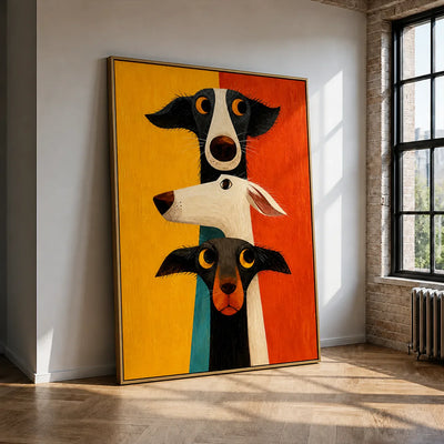 Colorblock Dog Trio Wall Art styled interior scene 5 | Olyrel
