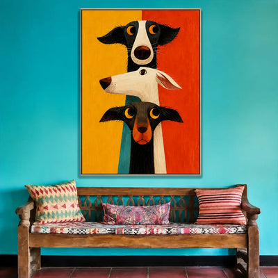 Colorblock Dog Trio Wall Art styled interior scene 6 | Olyrel