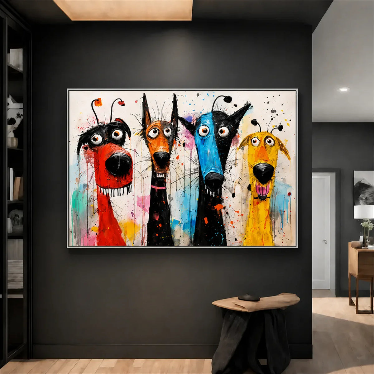 Splash Hound Quartet Wall Art styled interior scene 4 | Olyrel