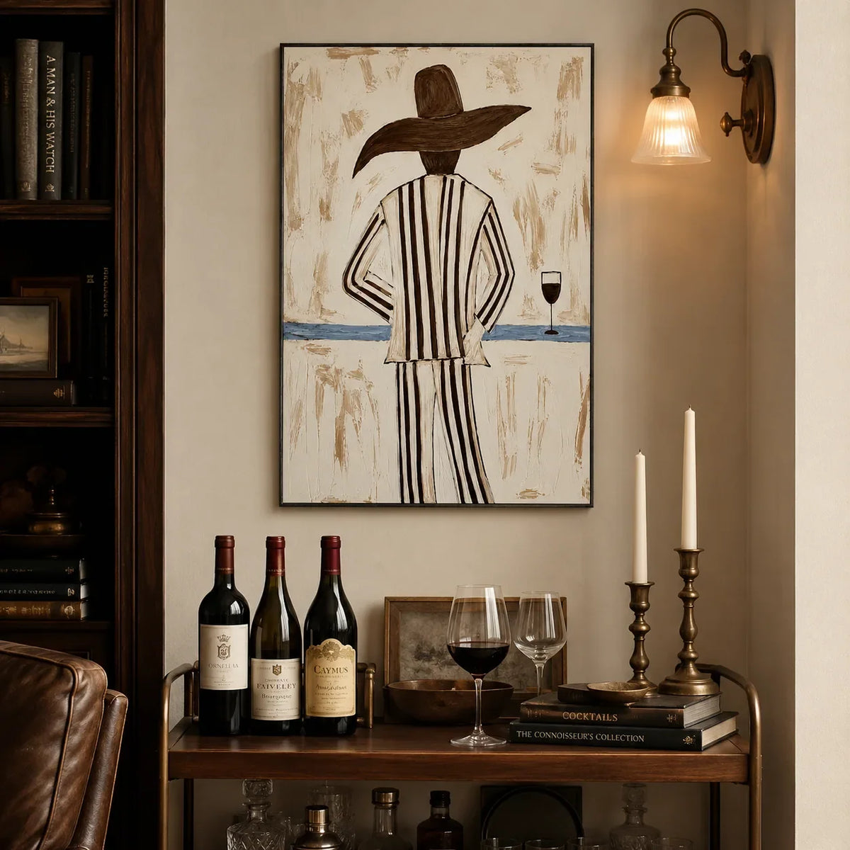 Sun Hat Figure Wall Art styled in a modern living room | Olyrel