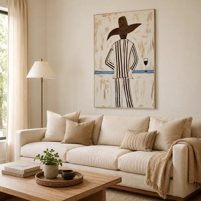 Sun Hat Figure Wall Art styled in a contemporary entryway | Olyrel