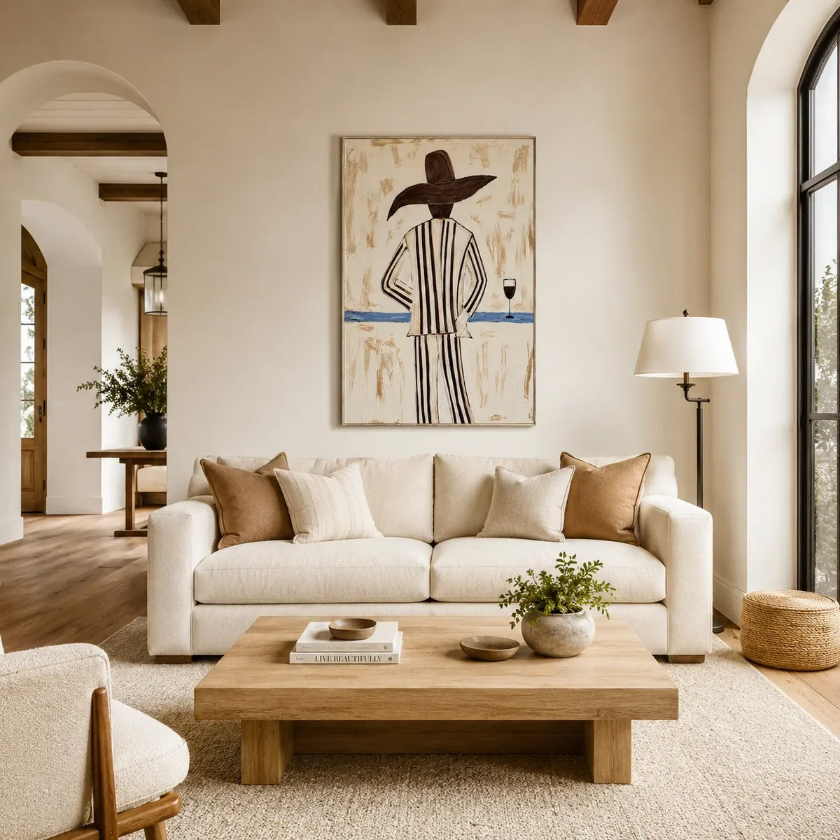 Sun Hat Figure Wall Art displayed in a bright dining room | Olyrel