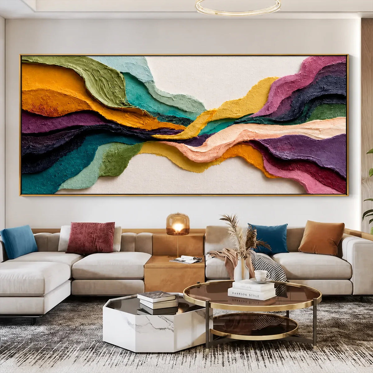Chromatic Tides Textured Wall Art styled interior scene 6 | Olyrel