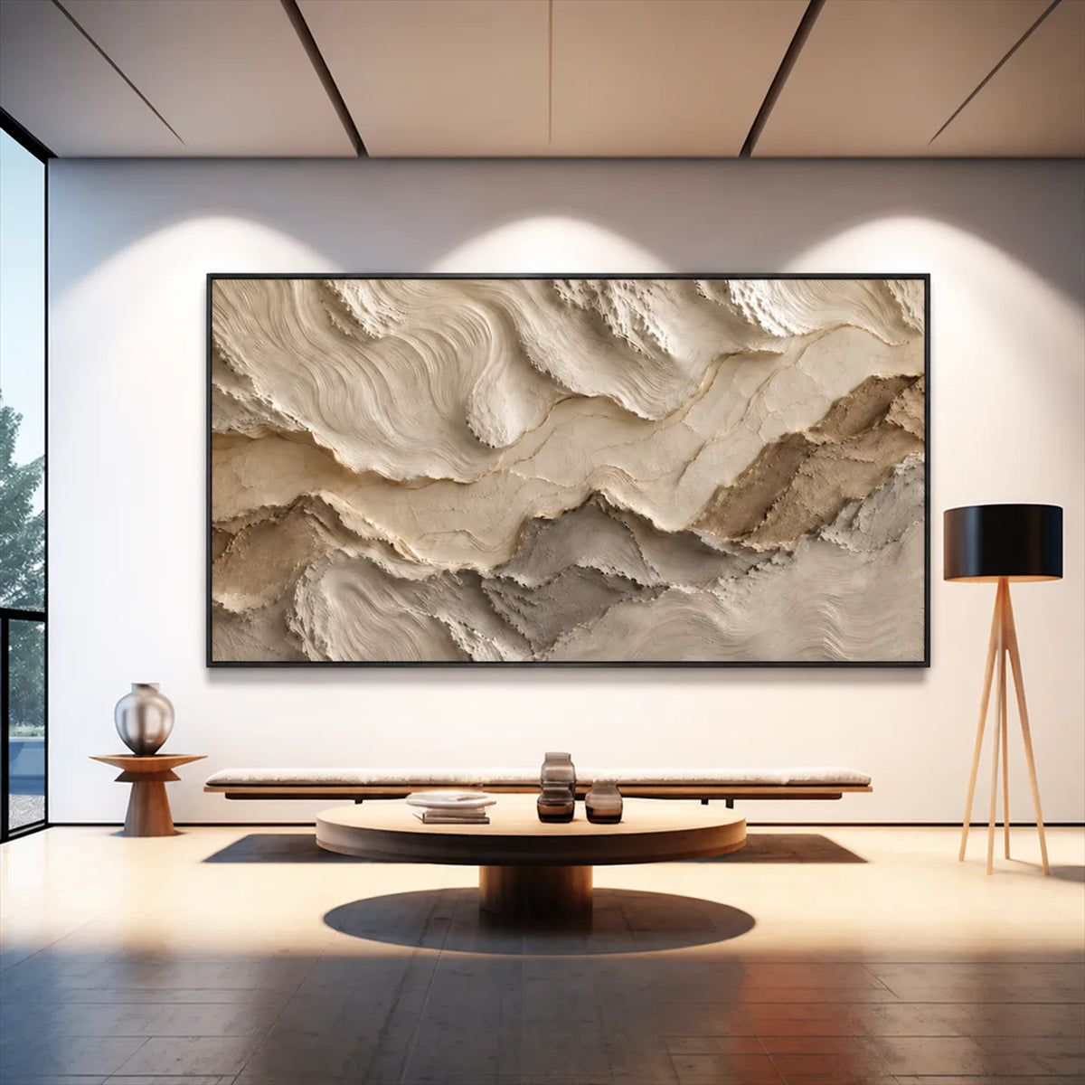 Ivory Strata Textured Wall Art styled interior scene 2 | Olyrel