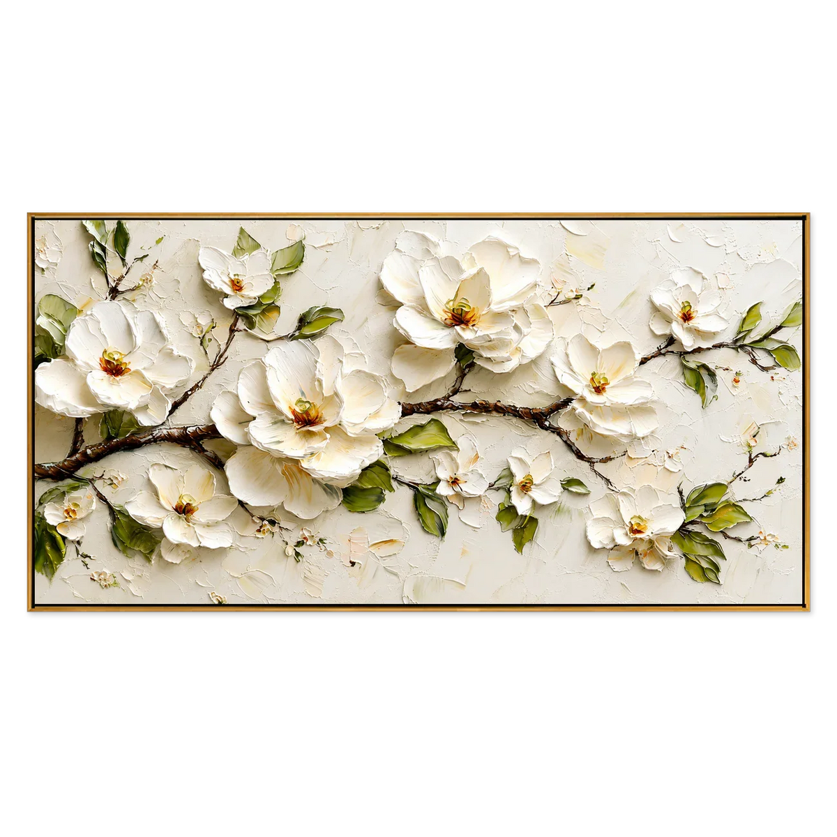 Ivory Magnolia Branch Textured Wall Art | Olyrel