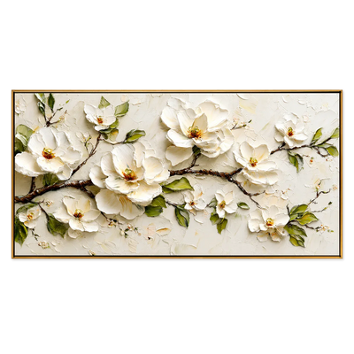 Ivory Magnolia Branch Textured Wall Art | Olyrel