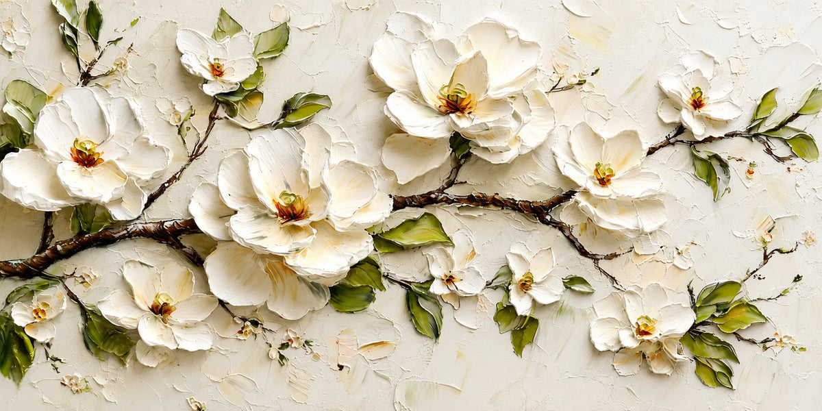 Ivory Magnolia Branch Textured Wall Art artwork view | Olyrel