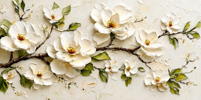 Ivory Magnolia Branch Textured Wall Art artwork view | Olyrel
