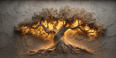 Golden Olive Tree Panoramic Wall Art artwork view | Olyrel