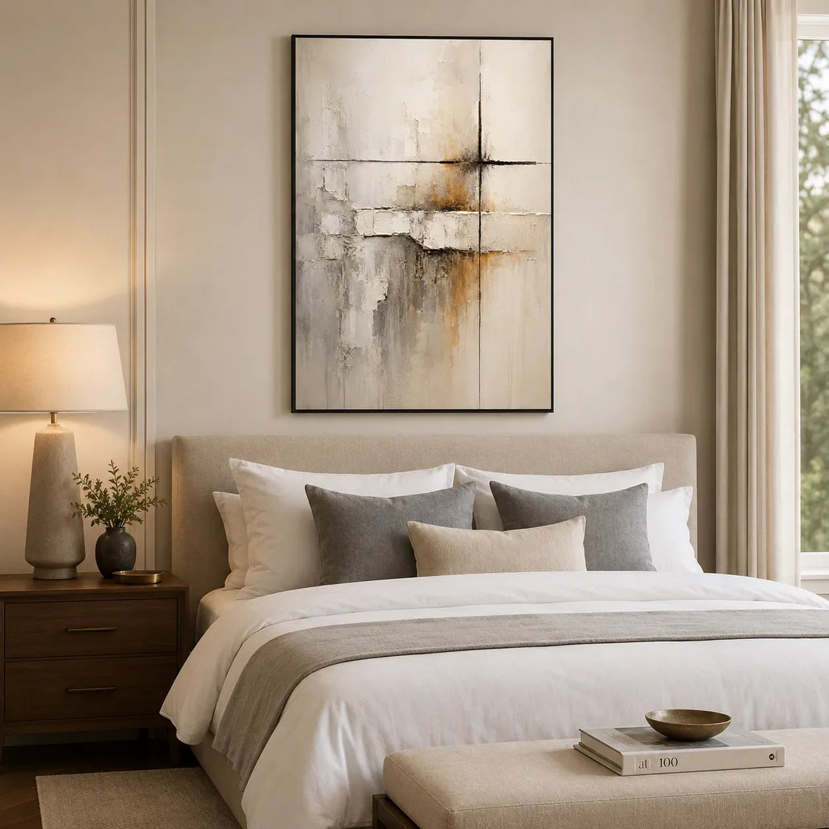 Quiet Cross Abstract Wall Art styled in a modern living room | Olyrel