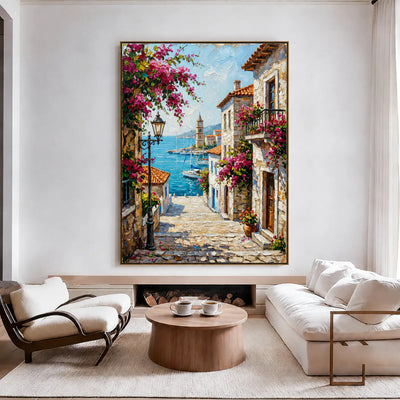 Bougainvillea Harbor Cityscape Wall Art styled interior scene 3 | Olyrel