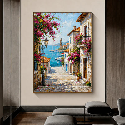 Bougainvillea Harbor Cityscape Wall Art styled interior scene 5 | Olyrel