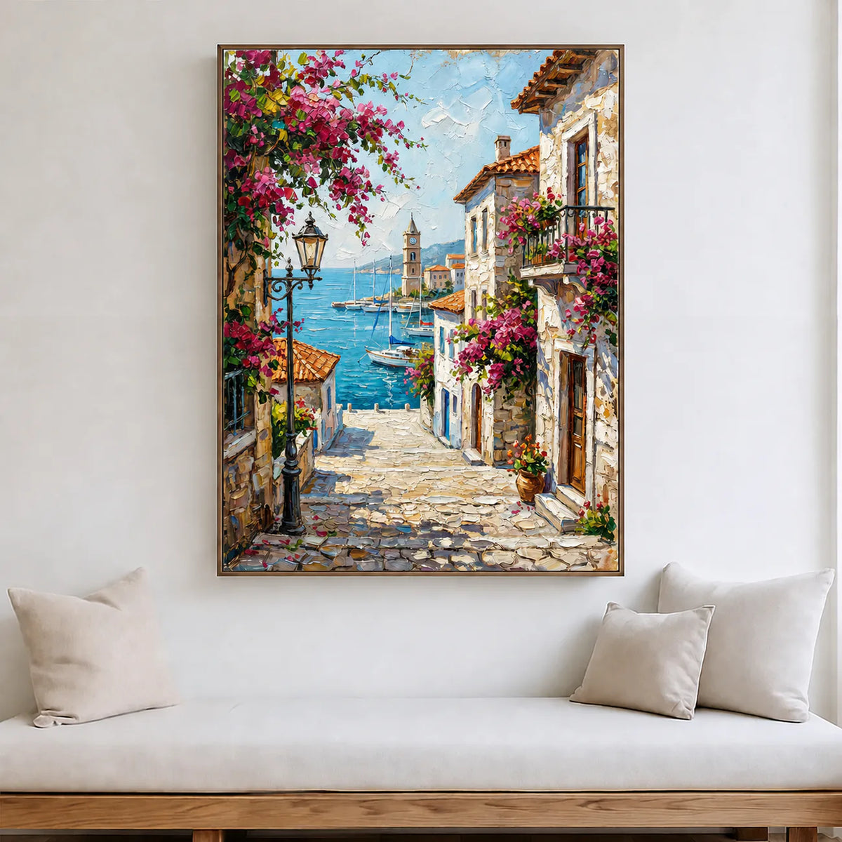 Bougainvillea Harbor Cityscape Wall Art styled interior scene 6 | Olyrel