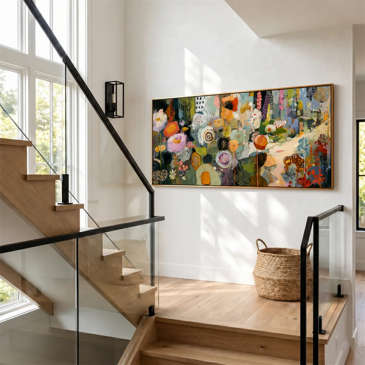 Garden Tapestry Panoramic Wall Art styled interior scene 1 | Olyrel