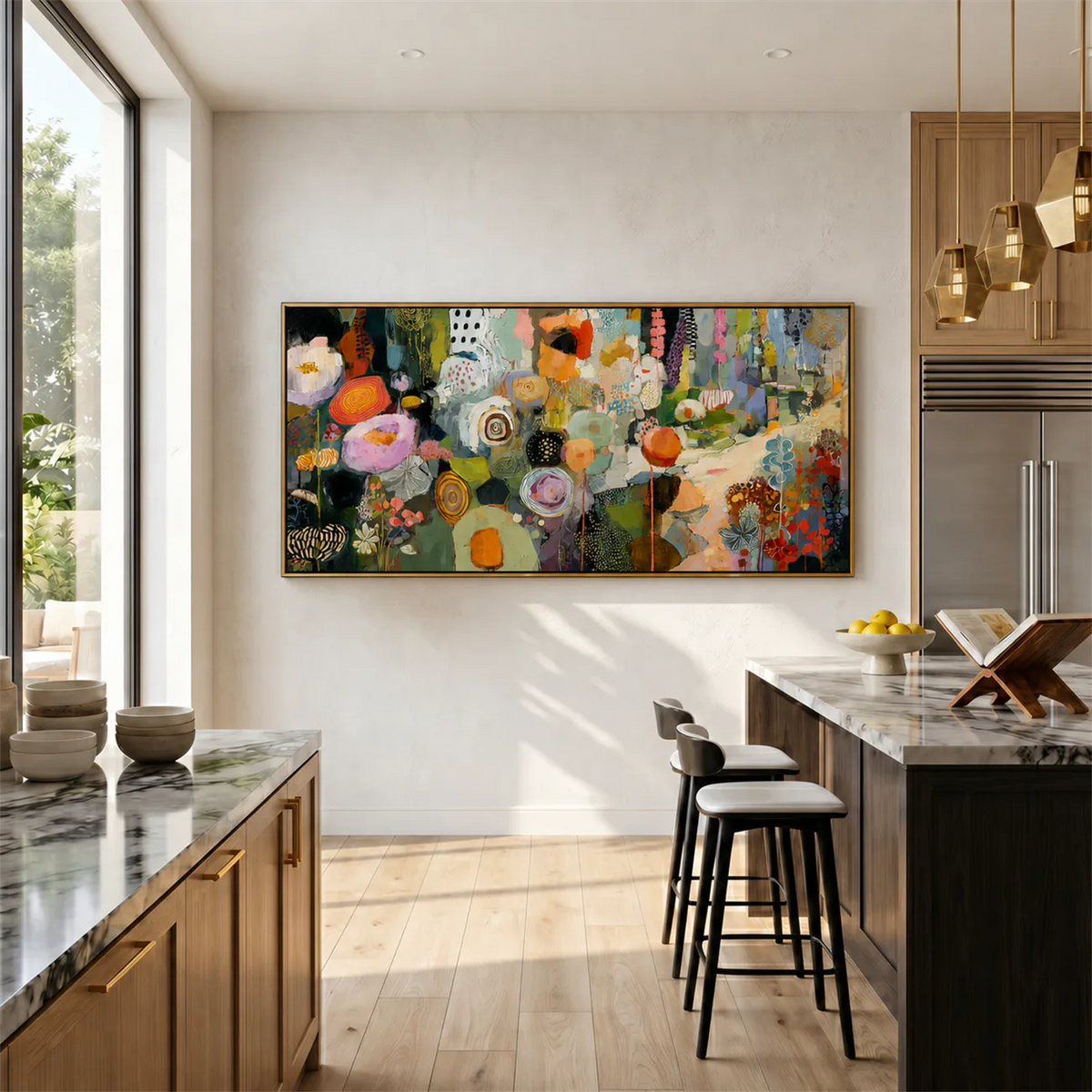 Garden Tapestry Panoramic Wall Art styled interior scene 3 | Olyrel